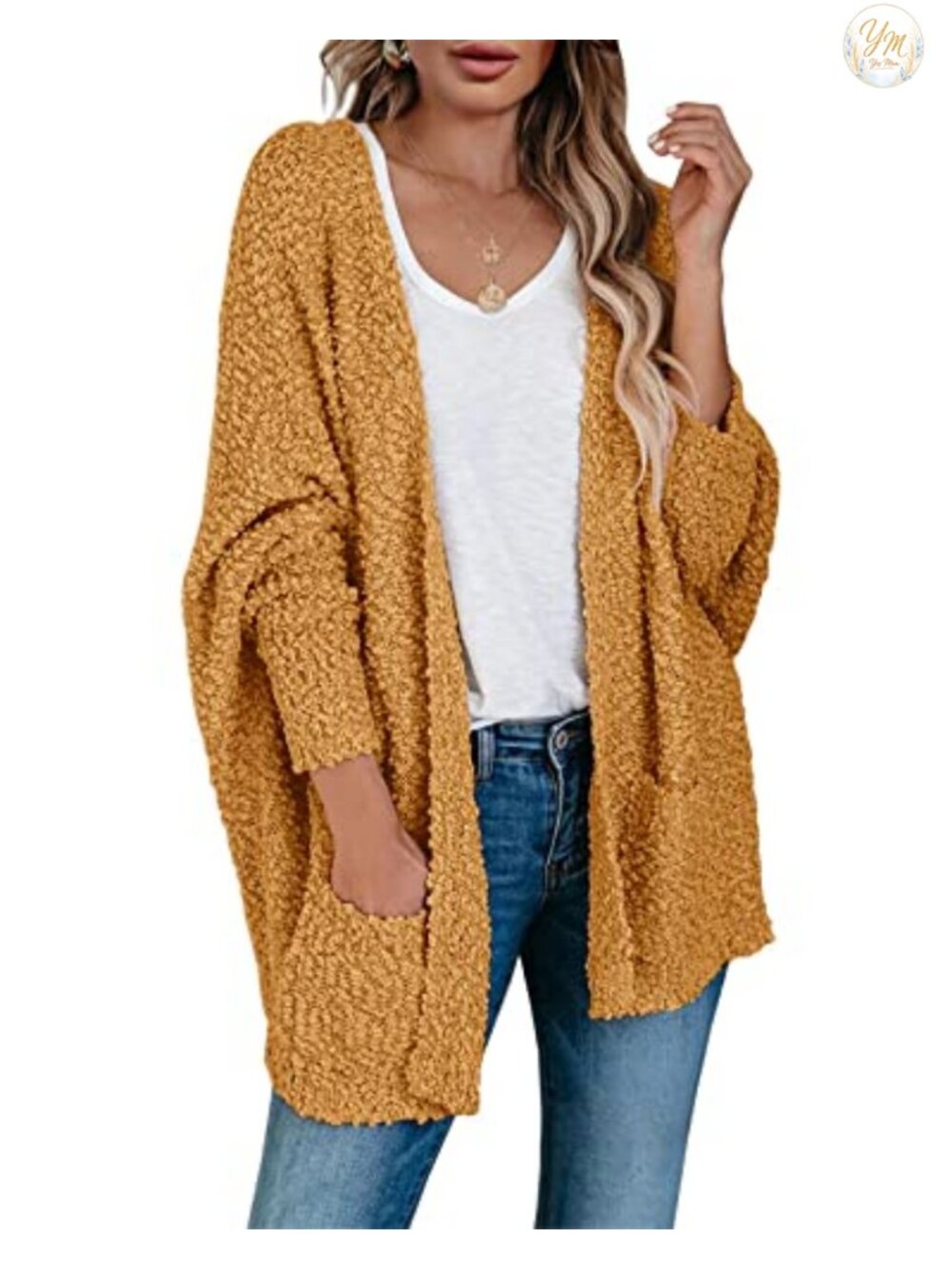 Oversized Chunky Popcorn Knit Cardigan Long Batwing Sleeve Cozy Sweater with